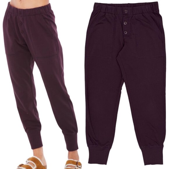 Sundays Mid-Rise Brynn Boxer Button Detail Relaxed Jogger Pants in Berry Size 1 - Picture 1 of 15